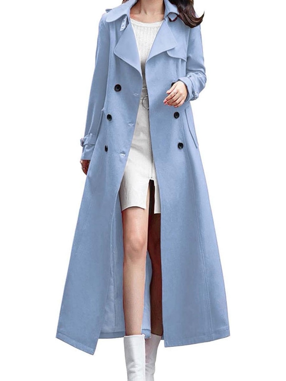 Light Blue Double-Breasted Women’s Long Trench Coat NEW
